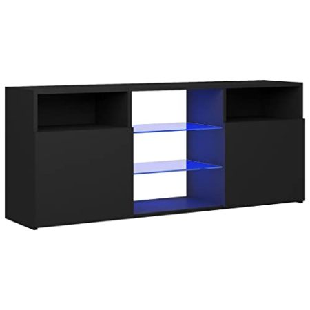 vidaXL TV Schrank mit LED-Leuchten Lowboard Sideboard Fernsehschrank Fernsehtisch TV Möbel Tisch Board HiFi-Schrank Schwarz 120x30x50cm