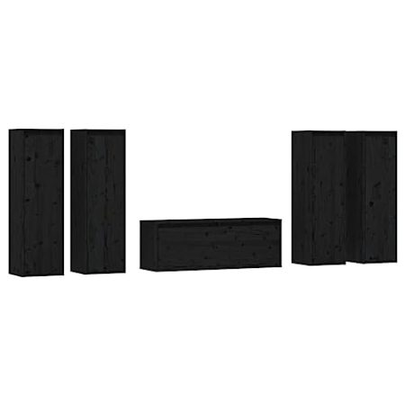GaRcan 5X TV-Schränke aus massivem Kiefernholz zum Aufhängen an der Wand, schwebende Aufbewahrung, HiFi-Schrank-Set, Entertainment-Center, Wandregal, TV-Ständer, grau (schwarz)