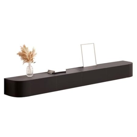 Weißer schwebender TV-Ständer, an der Wand montierter TV-Schrank, TV-Aufbewahrungsregale aus Holz mit Schublade, Kabelloch und hohler Rückseite, modernes Entertainment-Medienkonsolen-Center,