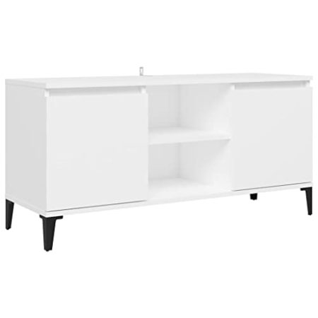 vidaXL TV Schrank mit Metallbeinen Lowboard Sideboard Fernsehschrank Fernsehtisch TV Möbel Tisch Board HiFi-Schrank Weiß 103,5x35x50cm