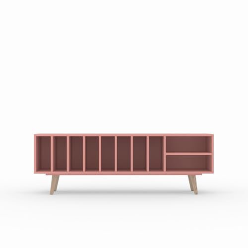 TV Schrank "SILENE", lackiert NCS 2030y90r Pink, Vinyl und Turntable skandinavisches Sideboard, 190 x 56 x 43 cm