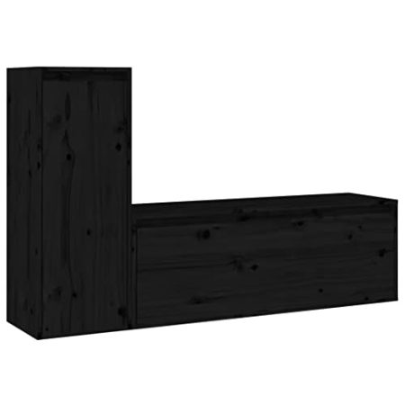 GaRcan 2X TV-Schränke aus massivem Kiefernholz für Zuhause, Innenbereich, Schlafzimmer, Wohnzimmer, Unterhaltungszentrum, HiFi-Schrank, Holz-TV-Ständer, Regaleinheit, Möbel, Grau (Schwarz