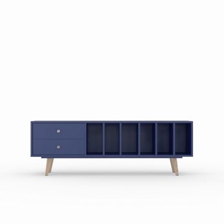 TV Schrank "MARIGOLD", lackiert NCS 4550r70b Dunkelblau, für Vinyl und Plattenspieler 2 Schubladen, skandinavisches Sideboard, 180 x 56 x 43 cm