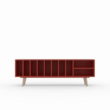 TV Schrank "SILENE", lackiert NCS 3560y70r Dark Ziegel rot, Vinyl und Plattenspieler skandinavisches Sideboard, 160 x 56 x 43 cm