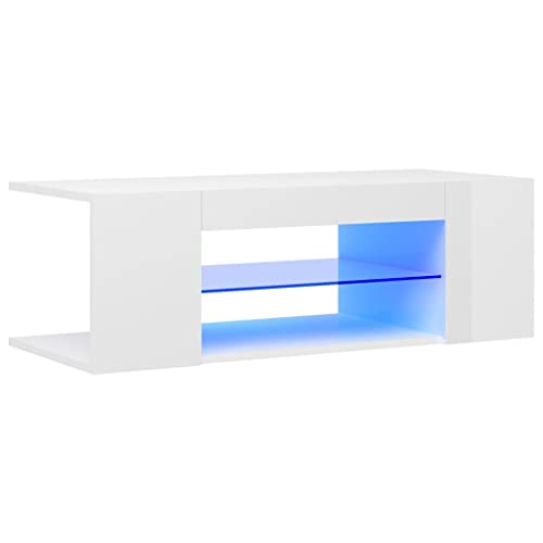 vidaXL TV Schrank mit LED-Leuchten Lowboard Fernsehschrank Fernsehtisch Sideboard HiFi-Schrank TV Möbel Tisch Board Hochglanz-Weiß 90x39x30cm