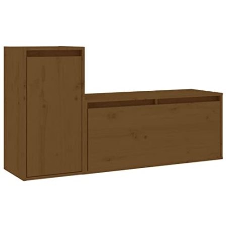 GaRcan 2 x TV-Schränke aus massivem Kiefernholz für Zuhause, Innenbereich, Schlafzimmer, Wohnzimmer, HiFi-Schrank, Holz-TV-Ständer, Regal, Möbel, Honigbraun (Honigbraun)