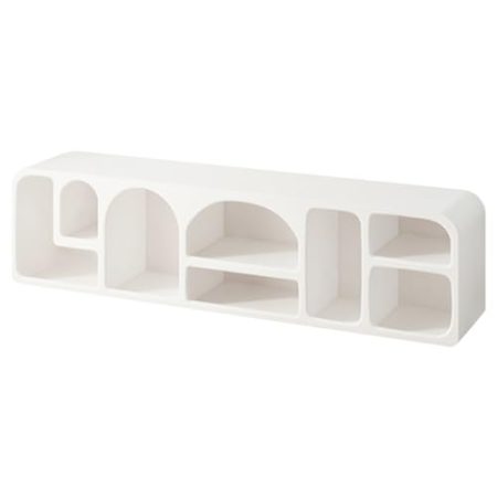 HOLGVE TV Schrank, Fernsehtisch Mit Stauraum, Weißer Einteiliger Bodenstehender Fernsehschrank, Höhlenform, TV-Board for Wohnzimmermöbel