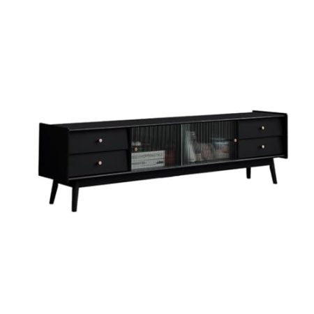 XOVP-023 Schlafzimmer-TV-Einheit Schublade mit großem Fassungsvermögen, Massivholz-Wohnzimmer-TV-Schrank, Glasschranktür, einfacher moderner Stand-TV-Schrank, 1,8 m, schwarz TV-Schrank