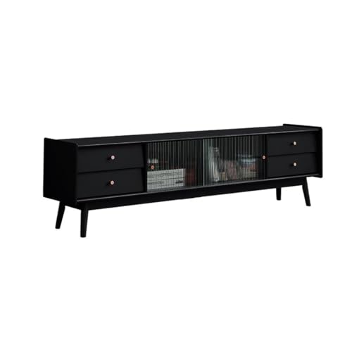 XOVP-023 Schlafzimmer-TV-Einheit Schublade mit großem Fassungsvermögen, Massivholz-Wohnzimmer-TV-Schrank, Glasschranktür, einfacher moderner Stand-TV-Schrank, 1,8 m, schwarz TV-Schrank