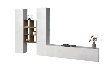 TV-Möbel-Set Natasha | TV-Schrank, Stauschränke und Ablagefächer | schwebend | High Gloss White