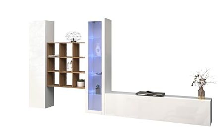 TV-Möbel-Set Natasha | TV-Schrank, Vitrine, Stauschrank und Staufächer | schwebend | High Gloss White
