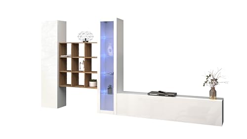 TV-Möbel-Set Natasha | TV-Schrank, Vitrine, Stauschrank und Staufächer | schwebend | High Gloss White