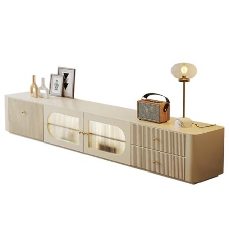 HOLGVE TV Schrank, 62,9 Zoll Weiße Fernsehtisch, Entertainment-Center, Mit 2 Schränken Und 3 Schubladen, TV-Schrank, Holz-Medienschrank, for Fernseher Bis 55 Zoll(160 x 40x42 cm/62.9x15.7x16.5 in)