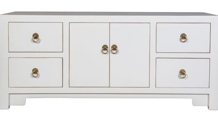 Fine Asianliving Chinesisches TV Lowboard Schneeweiß - Orientique Kollektion B106xT45xH46cm Chinesischer TV Schrank China Oriental Asiatique Fernsehschrank TV Regal TV Tisch TV Möbel TV Board