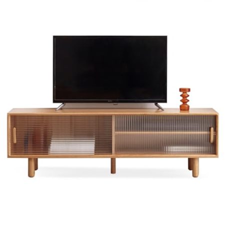 HOLGVE TV Schrank, Entertainment-Center, Fernsehtisch Klein mit Stauraum, Fernsehschrank mit Glasschiebetür, TV Board for Wohnzimmer Und Schlafzimmer, For 55-Zoll-Fernseher(150 x 40 cm/59x15.7 inches)