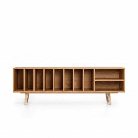 TV Schrank "SILENE", Eichenfurnier, Vinyl und Turntable skandinavisches Sideboard, 180 x 56 x 43 cm