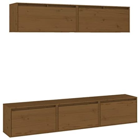 GaRcan 5 x TV-Schränke aus massivem Kiefernholz für Zuhause, Innenbereich, Wohnzimmer, Unterhaltungszentrum, Wandmontage, Hängeregal, schwimmende Aufbewahrung, TV-Ständer (Honigbraun)