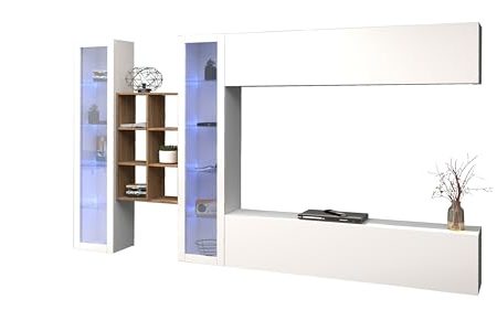 TV-Möbel-Set Natasha | TV-Schrank, Vitrinen, Hängeschrank und Ablagefächer | schwebend | High Gloss White
