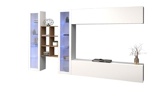 TV-Möbel-Set Natasha | TV-Schrank, Vitrinen, Hängeschrank und Ablagefächer | schwebend | High Gloss White