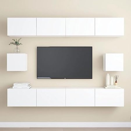 TEKEET Home Furniture TV-Schrank-Set, Holz, 6-teilig, Weiß