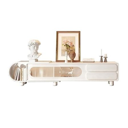 ARINAL Moderner TV-Ständer Kreativer ausziehbarer TV-Schrank im cremefarbenen Stil, modern, minimalistisch, for Zuhause, Wohnzimmer, kleine Wohnung, weißer Aufbewahrungsschrank Medienkonsole