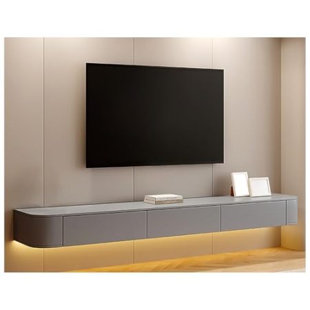 TV Schrank Weißer schwebender TV-Schrank mit Schubladen und Türen, wandmontierte Medienkonsole, TV-Regalständer, TV-Aufbewahrungsschrank, hölzernes Entertainment-Center, TV-Tisch, TV-Tablett für das W