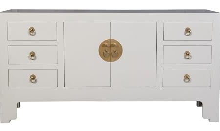 Fine Asianliving Chinesisches TV Lowboard Moonshine Greige - Orientique Kollektion B121xT37xH61cm Chinesischer TV Schrank China Oriental Asiatique Fernsehschrank TV Regal TV Tisch TV Möbel TV Board