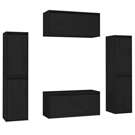 GaRcan 6 x TV-Schränke aus massivem Kiefernholz, Zuhause, Wohnzimmer, Unterhaltungszentrum, Wandmontage, Hängeregal, schwimmende Aufbewahrung, TV-Ständer, Honigbraun (schwarz)