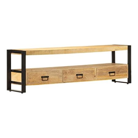 ZYMEN TV-Schrank 150x30x45 cm Massives Mangoholz mit 3 Schubladen und 1 Fach Commemoration Day