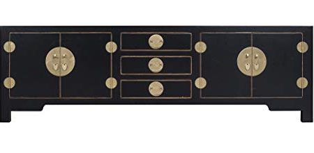 Fine Asianliving Chinesisches TV Lowboard Onyx Schwarz - Orientique Kollektion B175xT47xH54cm Chinesischer TV Schrank China Oriental Asiatique Fernsehschrank TV Regal TV Tisch TV Möbel TV Board