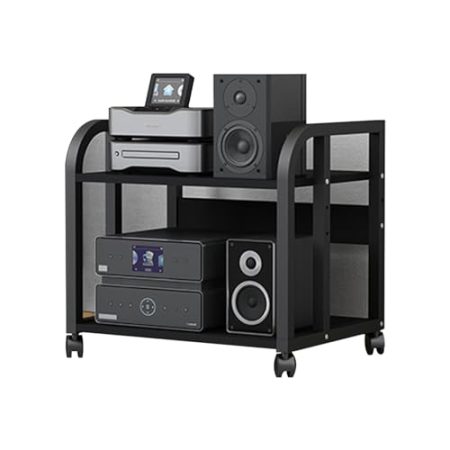 Audio Rack HiFi Regal 5 4 3 2 Etagen Stereo-Komponenten-Rack/-Schrank, Heavy Duty Heimbüro Audio-/Video-Medienständer mit verstellbarem Regal, Rollendes Hochregal für Player/TV-Zubehör(Size:2 Tier-H