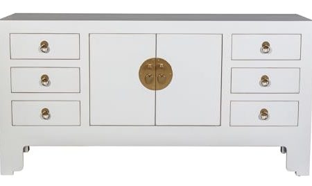 Fine Asianliving Chinesisches TV Lowboard Schneeweiß - Orientique Kollektion B121xT37xH61cm Chinesischer TV Schrank China Oriental Asiatique Fernsehschrank TV Regal TV Tisch TV Möbel TV Board