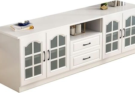 ZHENCHAO Kompakter TV-Schrank aus Massivholz für kleine Schlafzimmer. Modernes weißes Aufbewahrungsmöbel, ideal bei begrenztem Platz.