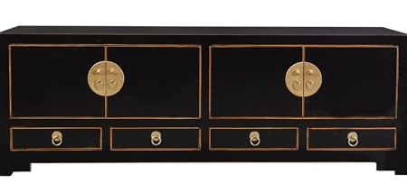 Fine Asianliving Chinesisches TV Lowboard Onyx Schwarz - Orientique Kollektion B130xT40xH45cm Chinesischer TV Schrank China Oriental Asiatique Fernsehschrank TV Regal TV Tisch TV Möbel TV Board