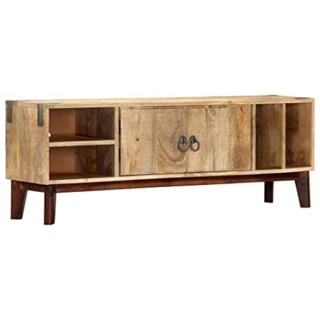 GaRcan TV-Schrank aus massivem rauem Mangoholz, HiFi-Plasma-Entertainment-Center, Ständer, Medienaufbewahrung, Organizer, Fernseh-Sideboard, 130 x 30 x 46 cm