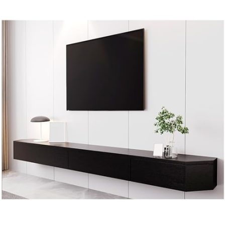 TV Schrank Minimalistischer schwebender TV-Ständer, wandmontiertes Entertainment-Center mit Schubladen und Tür, TV-Schrank aus Holz, moderne TV-Regale, Entertainment-Medienkonsolen-Center, komplett mo