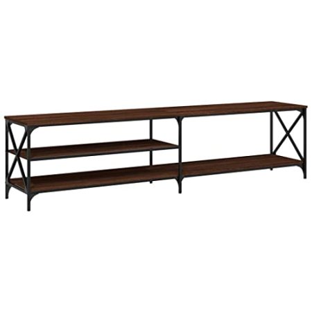 GaRcan TV-Schrank, TV-Ständer mit Regalen, Medienschrank für Wohnzimmer, Unterhaltungszentrum, Industriestil, braune Eiche, Holzwerkstoff und Metall (braune Eiche)