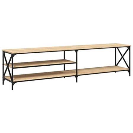GaRcan TV-Schrank, TV-Ständer mit Regalen, Medienschrank für Wohnzimmer, Unterhaltungszentrum, Industrie-Stil, braune Eiche, Holzwerkstoff und Metall (Sonoma-Eiche)