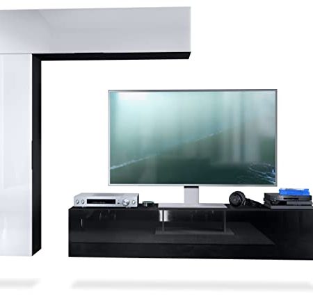 Vladon Wohnwand Taurito, Made in Germany, Schwarz matt/Weiß Hochglanz - Moderne Anbauwand für Ihr Wohnzimmer (320 x 182 x 39 cm)