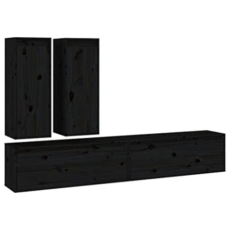 GaRcan 4 x TV-Schränke aus massivem Kiefernholz, für Zuhause, Innenbereich, Wohnzimmer, Unterhaltungszentrum, Wandmontage, Hängeregal, schwimmende Aufbewahrung, TV-Ständer, weiß (schwarz)