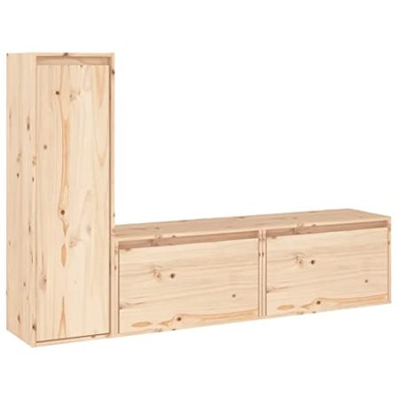 GaRcan 3 x TV-Schränke aus massivem Kiefernholz für Zuhause, Innenbereich, Schlafzimmer, Wohnzimmer, Unterhaltungszentrum, HiFi-Schrank, Holz-TV-Ständer, Regal, Möbel, Weiß (Braun)