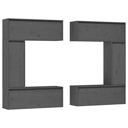 x TV-Schränke aus massivem Kiefernholz, zum Aufhängen, zur Wandmontage, schwimmende Aufbewahrung, HiFi-Schrank-Set, Entertainment-Center, Wandregal, TV-Ständer, Weiß (Grau)