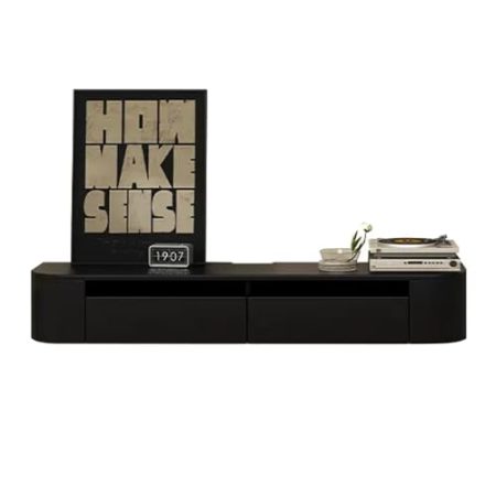 Generisch Schwebender TV-Ständer, LED-Entertainment-Center, Holz-Medienkonsole, moderner TV-Schrank, TV-Konsole mit Schubladen, TV- und Medienmöbel (Farbe: Schwarz, Größe: 150 cm)