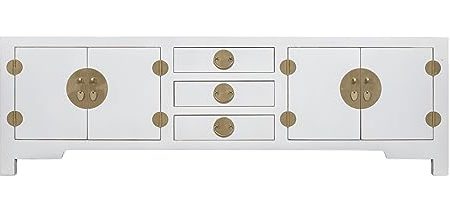 Fine Asianliving Chinesisches TV Lowboard Schneeweiß - Orientique Kollektion B175xT47xH54cm Chinesischer TV Schrank China Oriental Asiatique Fernsehschrank TV Regal TV Tisch TV Möbel TV Board
