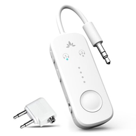 Avantree Relay - Premium Flugzeug Bluetooth 5.3 Adapter, Unterstützt 2 AirPods oder Kopfhörer mit aptX Low Latency, 3,5mm AUX Kabelloser Audio-Transmitter Für Flugreisen, TV, Fitnessstudio, Tablets