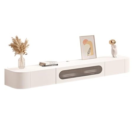TV Schrank An der Wand montierter TV-Schrank mit Schubladen und Tür, schwebende Medienkonsole aus Holz mit Loch für Kabelmanagement, modernes Lagerregal für Entertainment-Center, TV-Ständer für Wohnzi