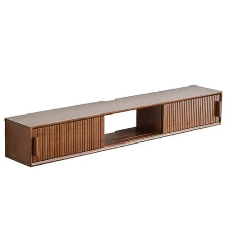 59-Zoll-schwebender TV-Ständer, wandmontierter TV-Schrank aus Massivholz mit 3 Ablagefächern, TV-Konsole mit Schiebetüren, Entertainment-Center-Medienkonsole, Wohnzimmermöbel (Walnussfarbe, Einheitsg