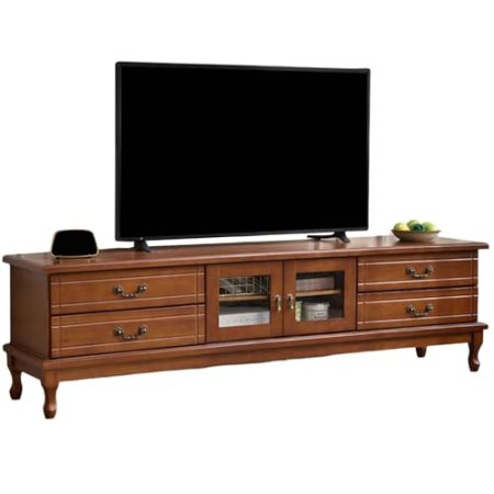 Tv Schrank Holz TV-Board Stehend Mit Verstellbaren Trennwänden Mehrere Ablagemöglichkeiten Fernsehschrank für Wohnzimmer Abgerundete Ecken 120 * 40 * 50CM(Brown)