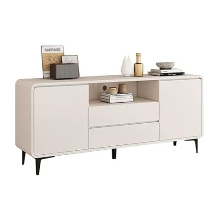 JIAOCKJIAO TV-Schrank aus Holz, Fernsehschrank mit Verstellbarem Regal, Modernes TV Board, mit Kabelloch, TV Sideboard mit Schublade und Ablagefach, for Wohnzimmer, Schlafzimmer(Wit,47''/120cm)