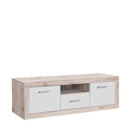 FORTE Baccio TV-Unterschrank mit 2 Türen und 1 Schublade, Holzwerkstoff, Sandeiche/Weiß, 147.80 x 41 x 49.90 cm